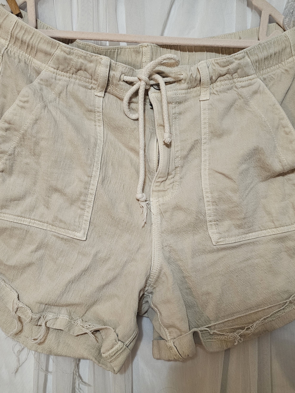 American Eagle Outfitters Beige Drawstring Denim Shorts
